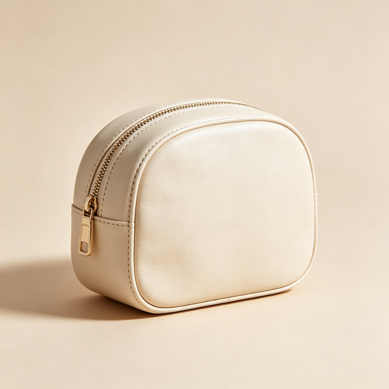Oval Soft PU Leather Travel Cosmetic Pouch