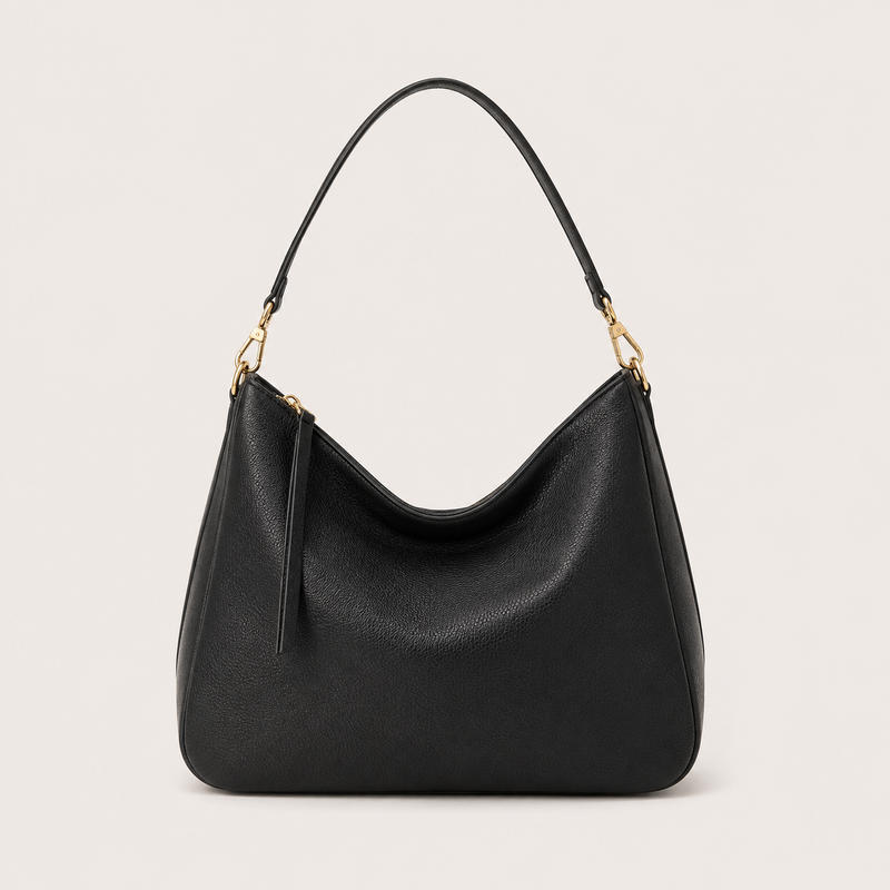 Soft Slouchy Black Crescent Hobo Shoulder Bag