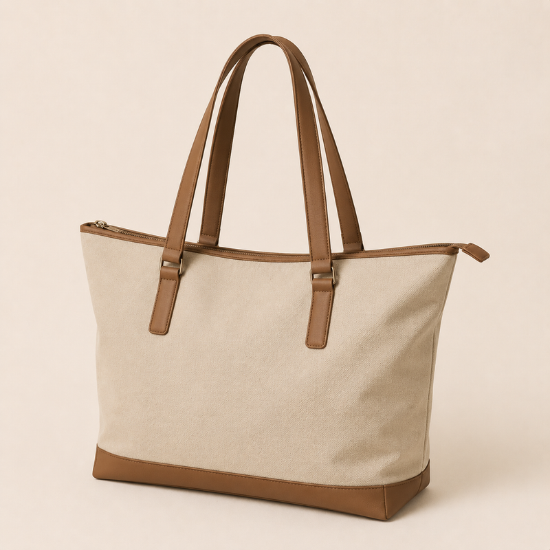 Wide Mouth Canvas Work Tote Bag with PU Handle