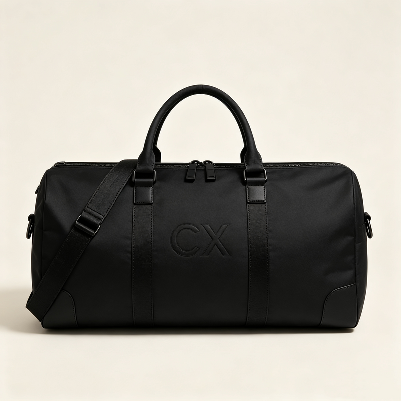 Minimalist Black PU Leather Business Duffle Bag