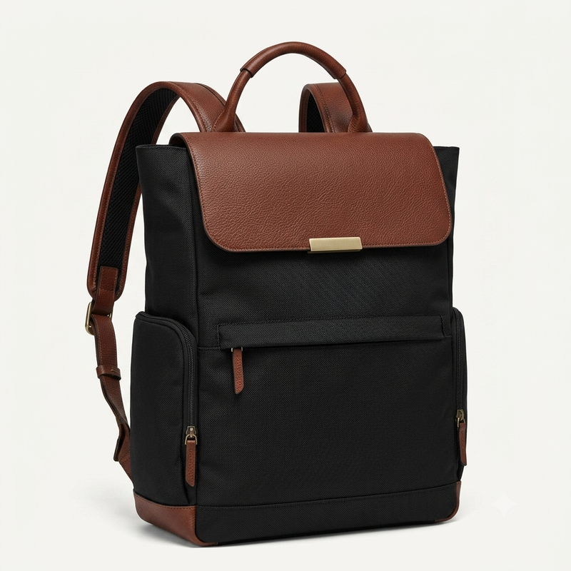 Vintage Contrast Leather Flap Backpack