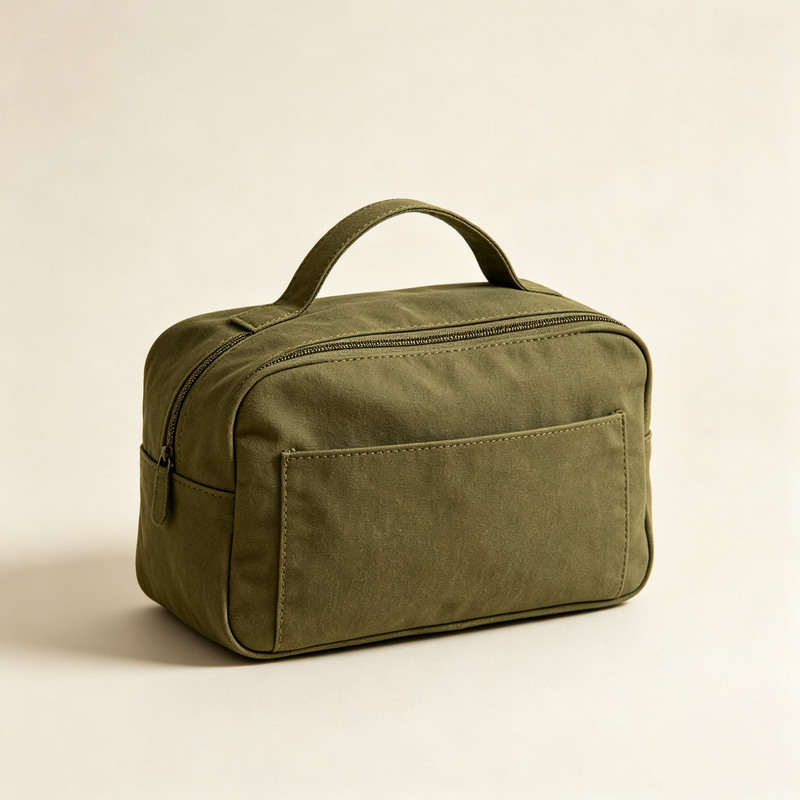 Olive Canvas Multi-Pocket Travel Wash Bag