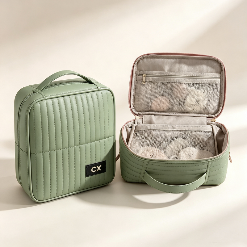 Quilted Polyester Divided Travel Cosmetic Case