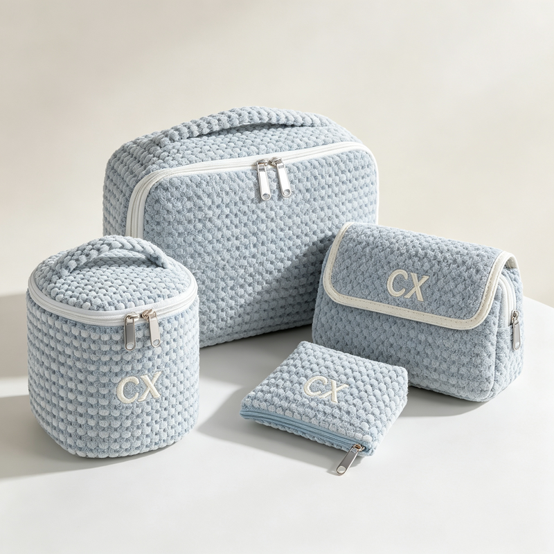 4-Piece Waffle Texture Polyester Cosmetic Bag Set