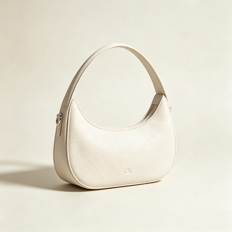 Minimalist Off White PU Leather Crescent Hobo Shoulder Bag