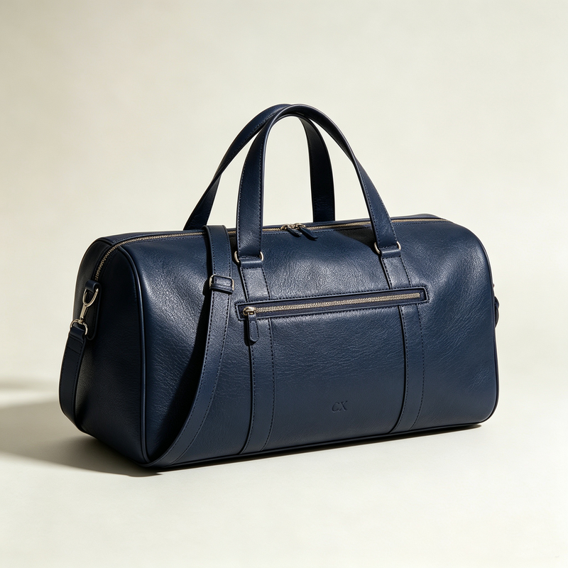 Navy PU Leather Cylinder Weekend Duffle Bag