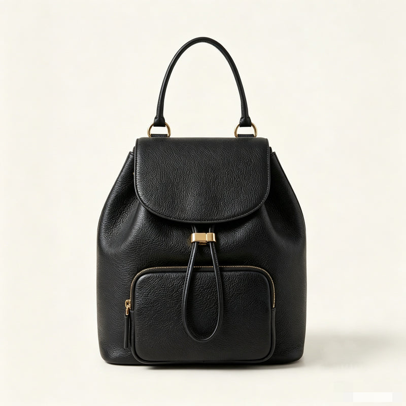 Leather Drawstring Flap Backpack